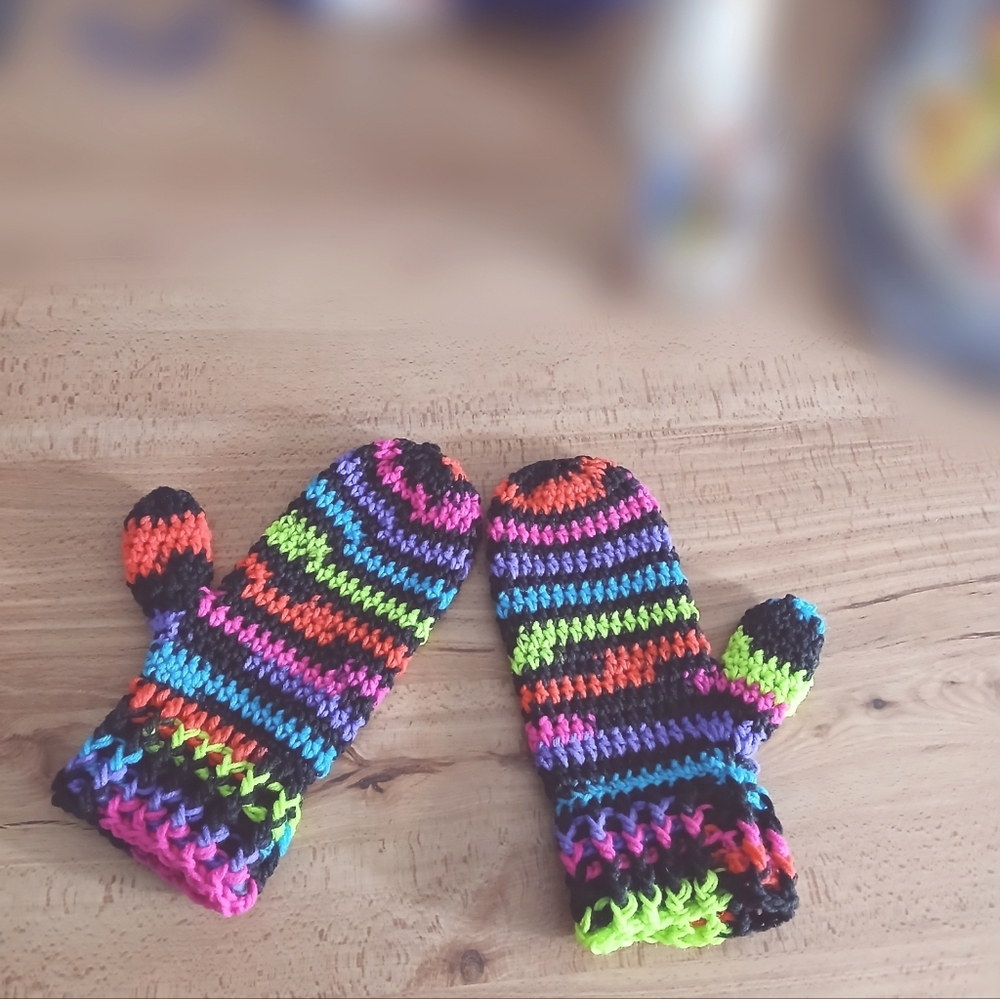 Handmade Womens Neon Stripes Mittens